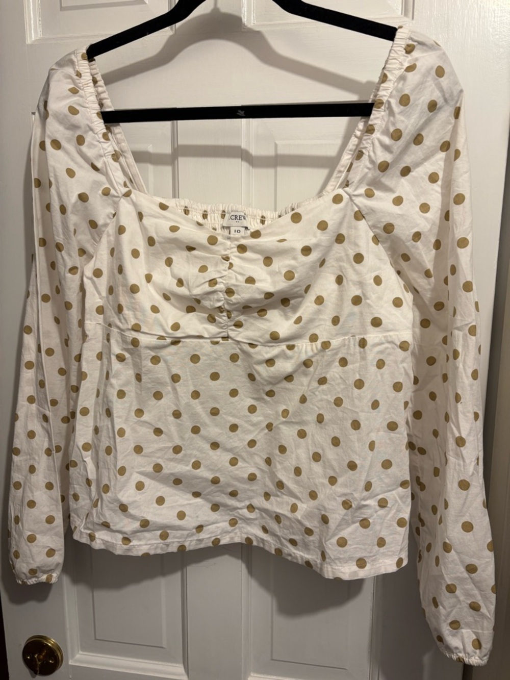 J. Crew Cream Blouse with Gold Polka Dots